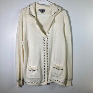 Womens Vintage Designers Originals Ivory Cardigan Black Stitch Detail Western XL